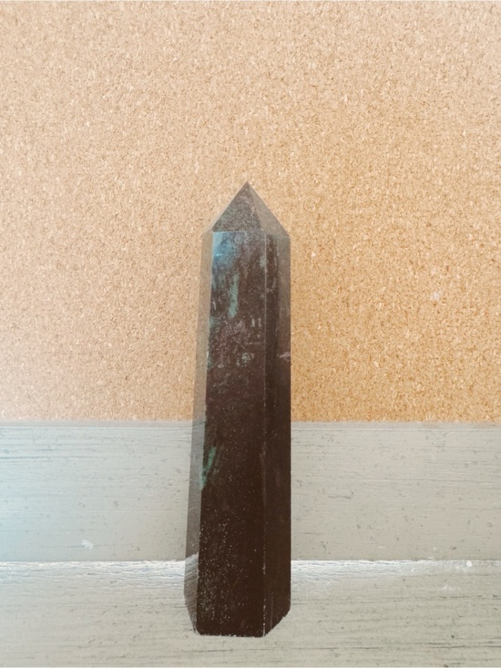 Ruby Zoisite Pointed Crystal Tower - Dark Black with Green Veins